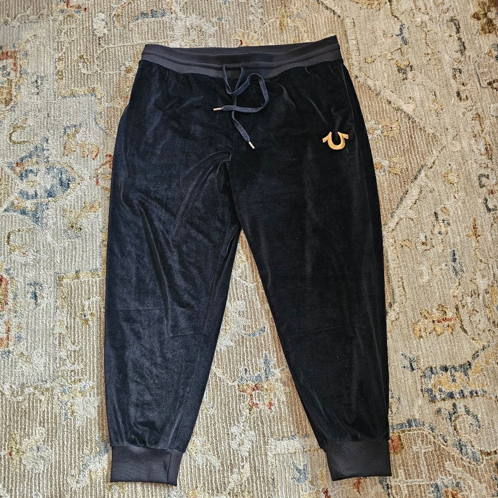 True Religion Black Velvet Sweatpants Sz 2xl With 29" Inseam